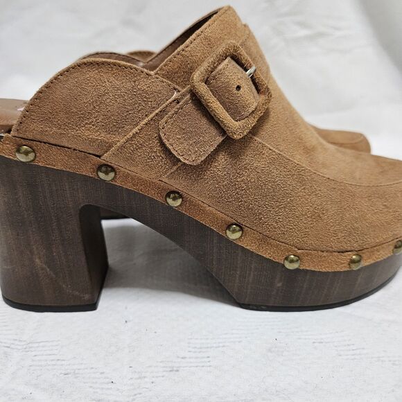 Sugar J-Honey Oiled Fabric Studded Clogs Women’s 8M Brown Mules Block Heel EUC - Picture 2 of 9